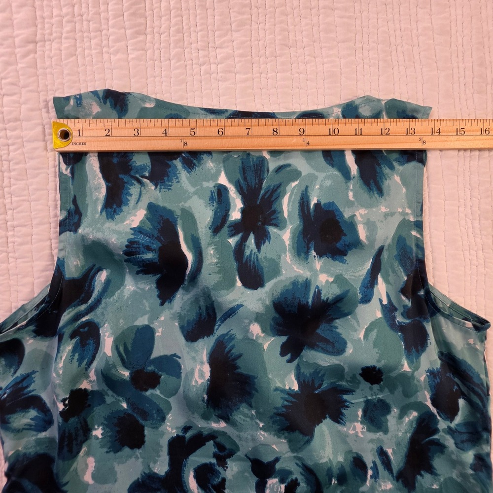 Ann Taylor Ruffle Floral Sleeveless Shell Teal Blue Womens 12 Excellent - Picture 8 of 12